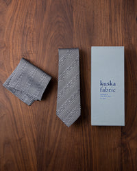 Tango Jacquard Tie & Pocket Square White Gray