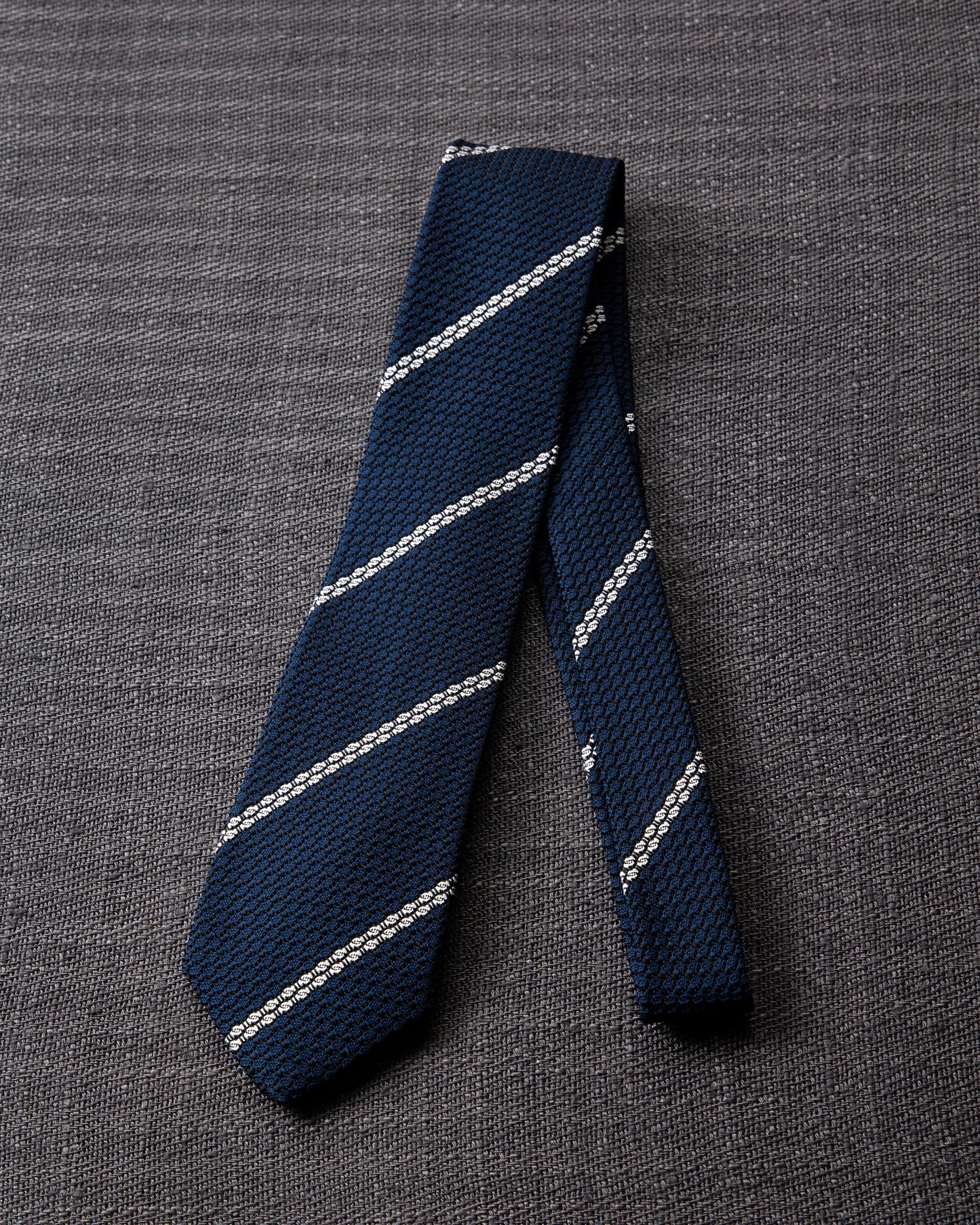 Garza White Line Tie Dark Navy