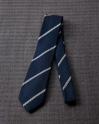 Garza White Line Tie Dark Navy