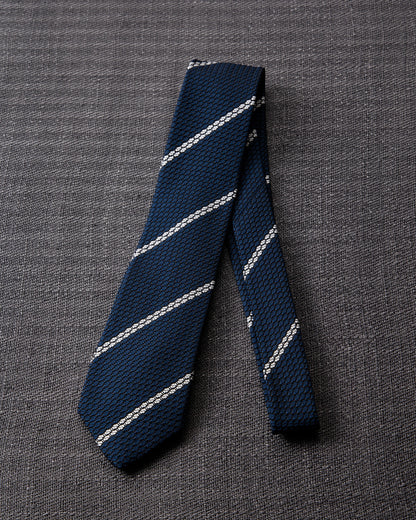 Garza White Line Tie Dark Navy