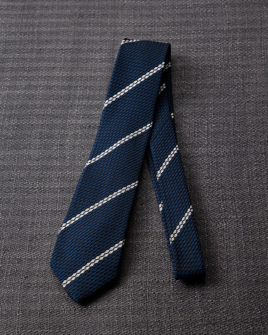 Garza White Line Tie Dark Navy