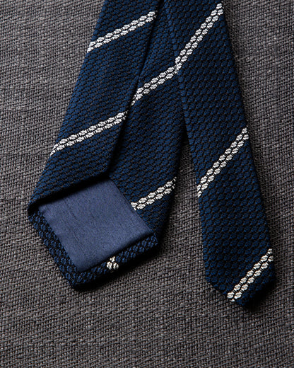 Garza White Line Tie Dark Navy