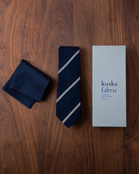 Garza White Line Tie & Pocket Square Dark Navy